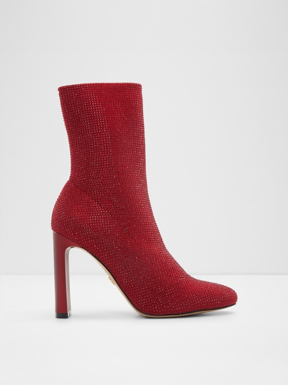 Aldo Red Rhinestone Stretch Sock Boot with Stiletto Heel